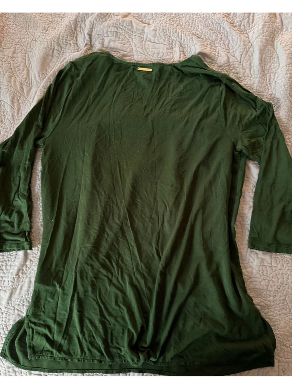 Michael Kors  V-Neck Layered Hem Top in Forest Green